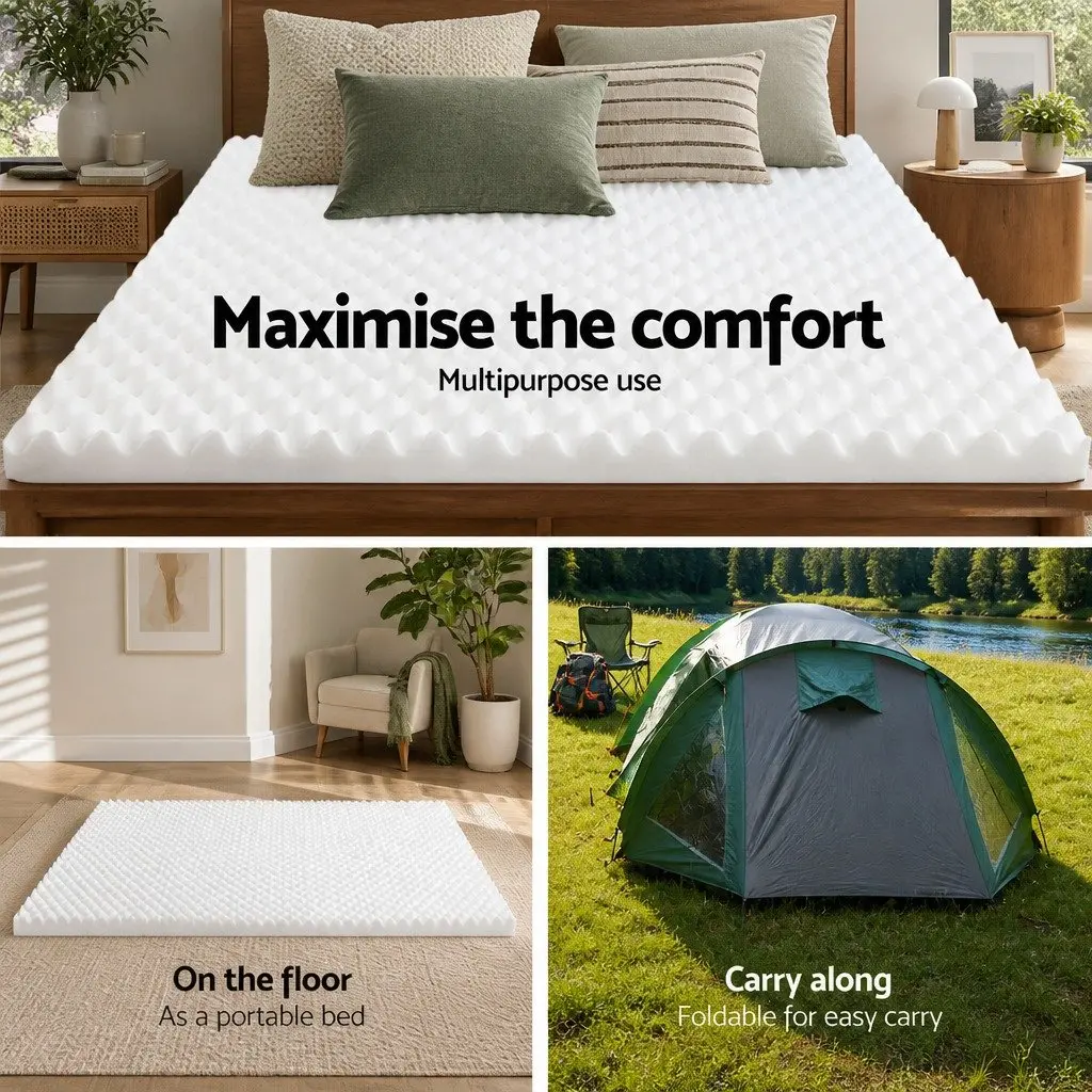 Mattress Topper Foam Egg Crate 5cm Double White Support Pad