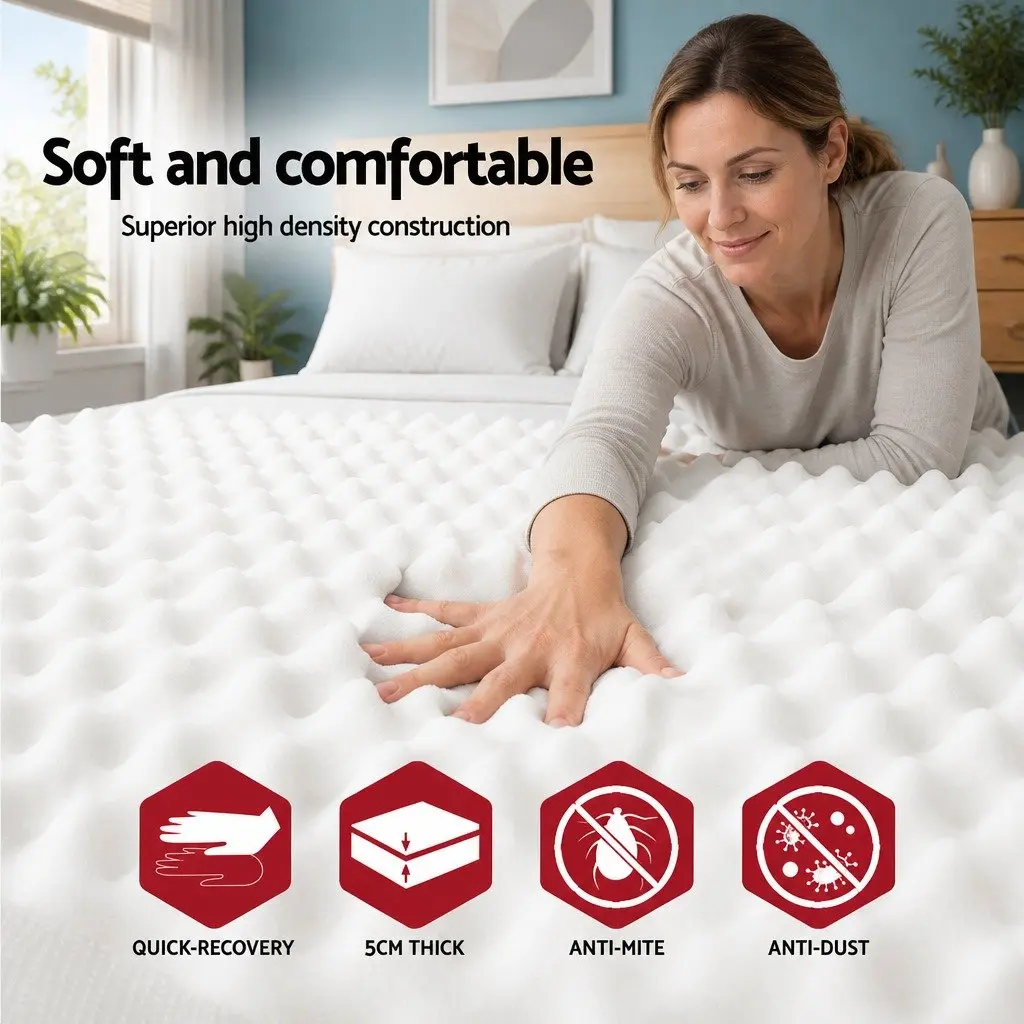 Memory Foam Mattress Topper Egg Crate 5cm King White Pressure Relief Support