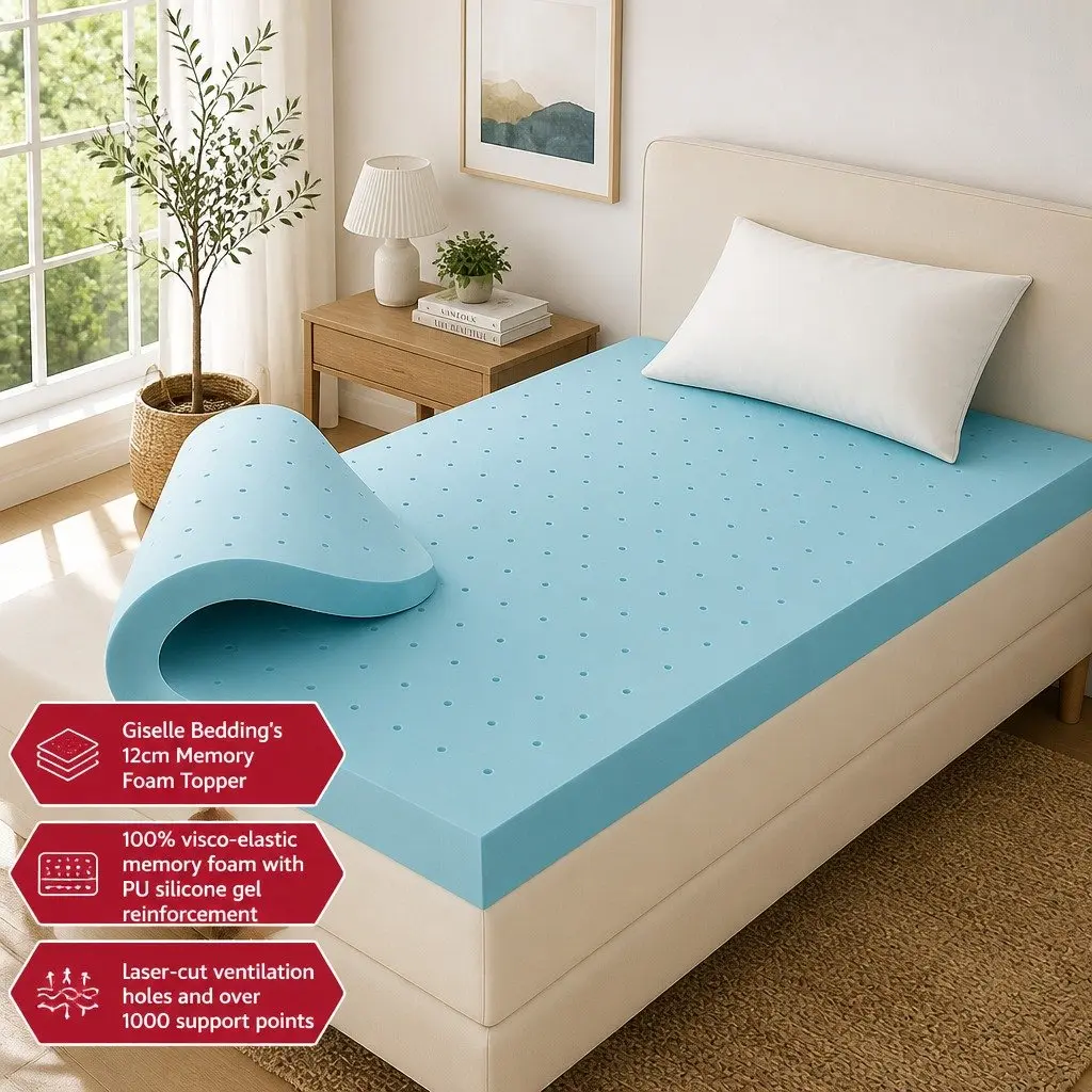 Memory Foam Mattress Topper 12cm Ventilated Gel Bamboo Cover King Single Bed