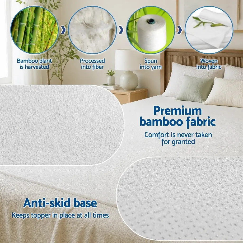 Mattress Topper Memory Foam Bamboo Cover Ventilated Gel Queen Size 12cm Blue