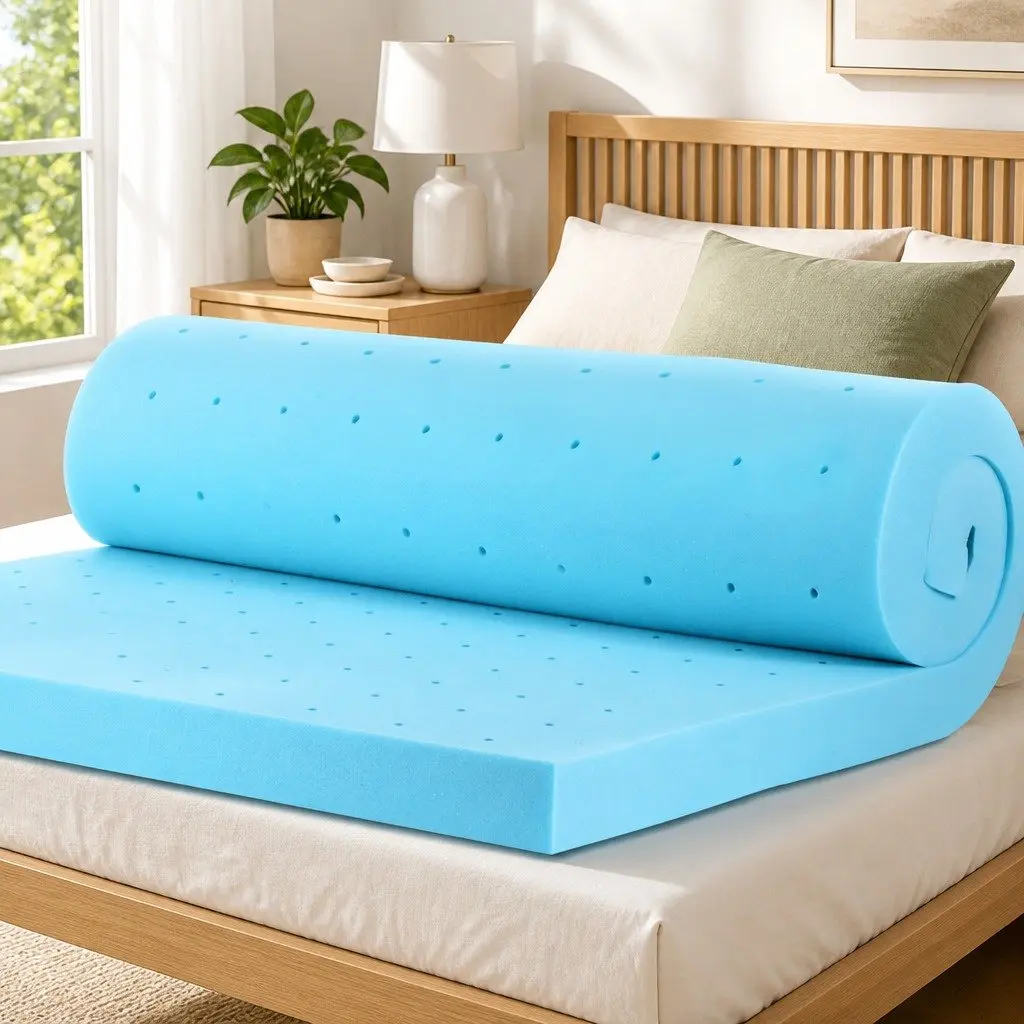 Memory Foam Topper 8cm King Single Ventilated Breathable Cool Gel Blue