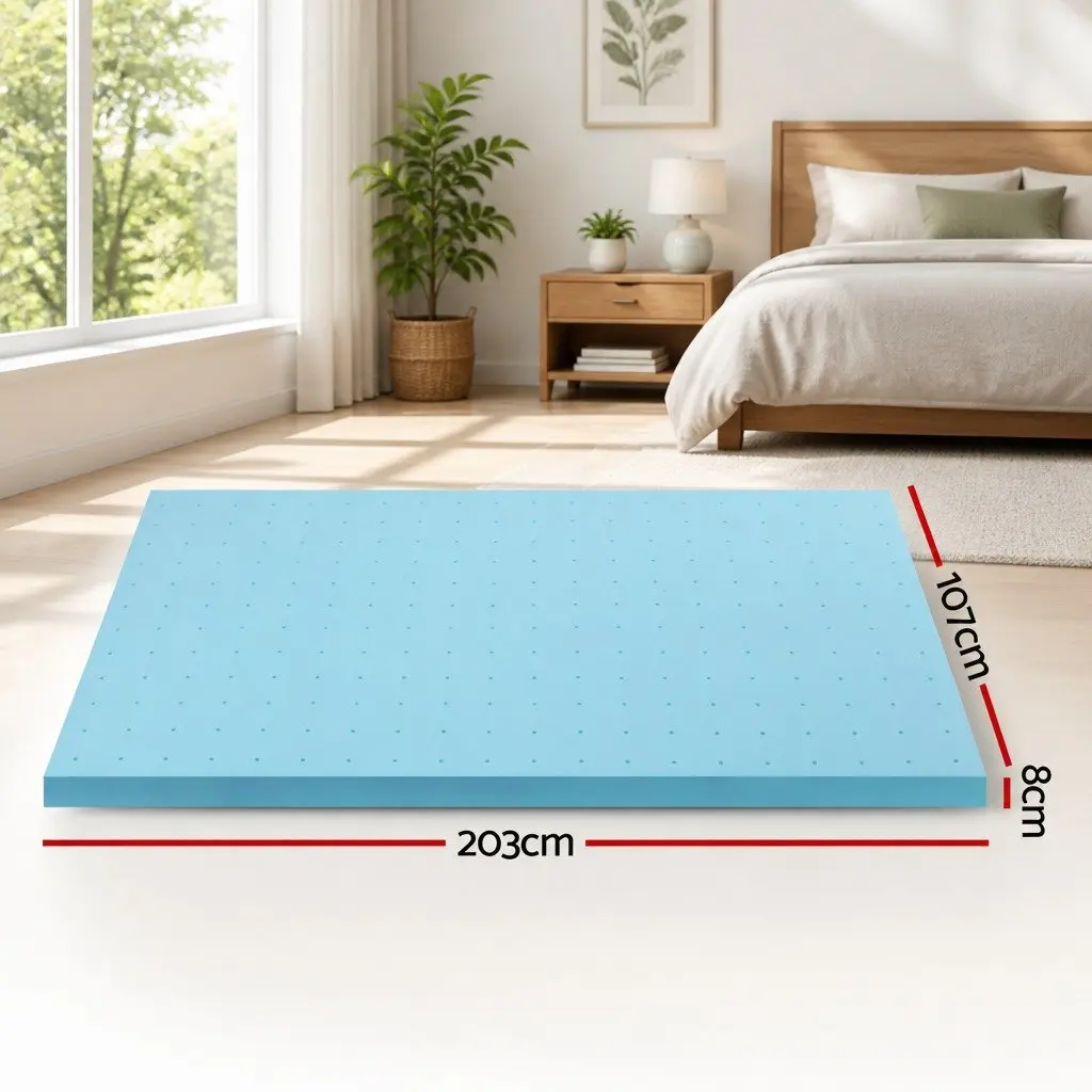 Memory Foam Topper 8cm King Single Ventilated Breathable Cool Gel Blue