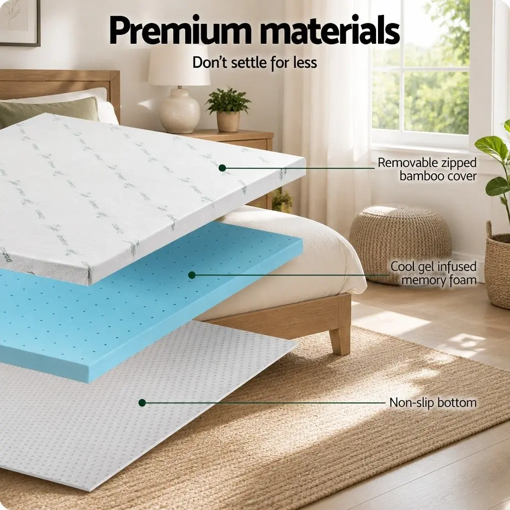 Memory Foam Topper 8cm King Single Ventilated Breathable Cool Gel Blue