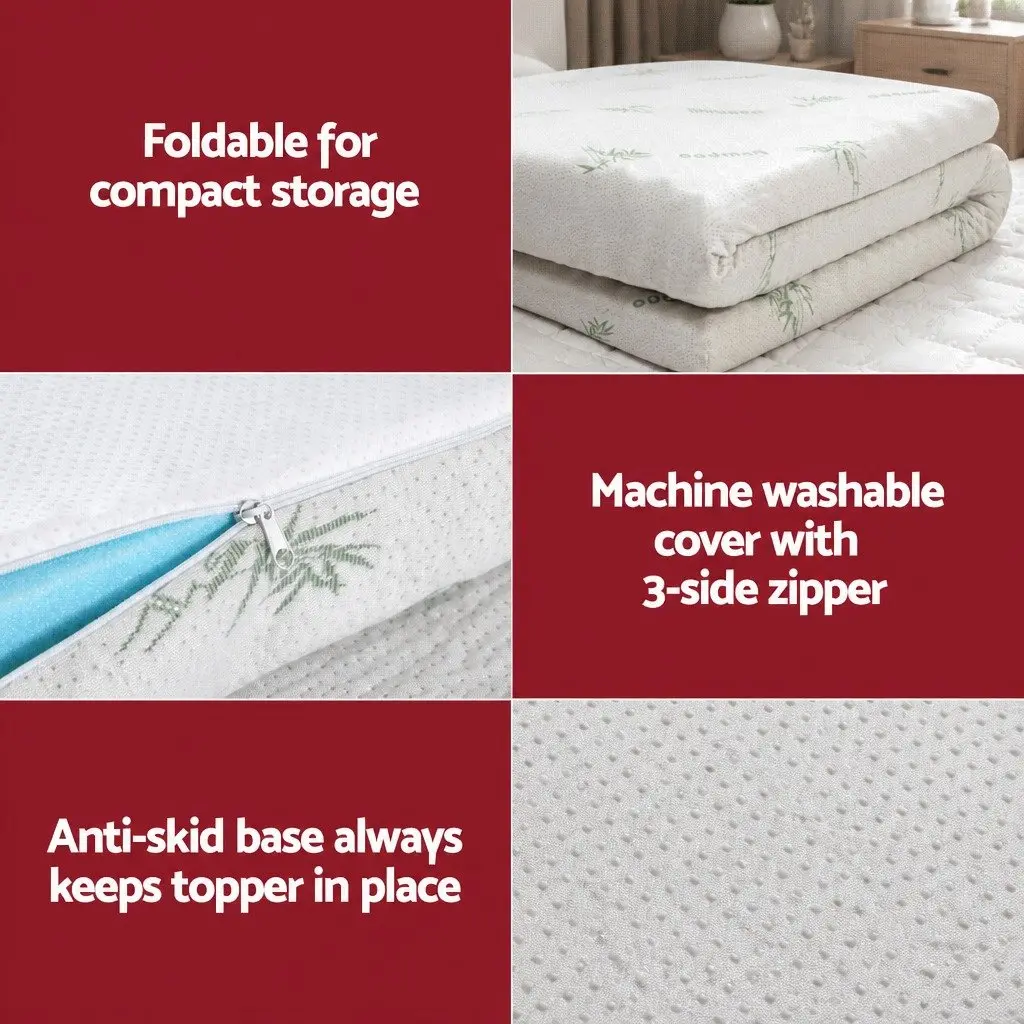 Memory Foam Mattress Topper 5cm Ventilated Gel Double Bed Bamboo Cover Blue