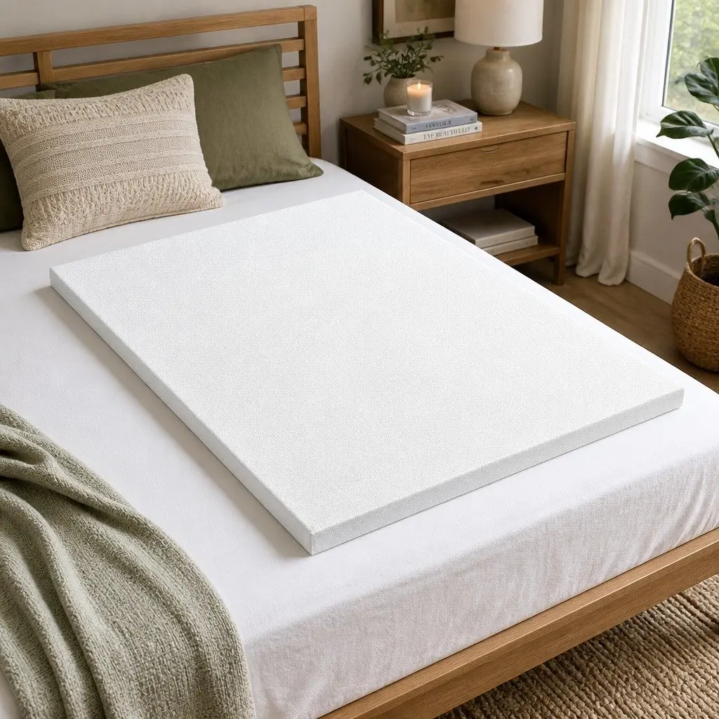 Memory Foam Mattress Topper 5cm Ventilated Gel Double Bed Bamboo Cover Blue