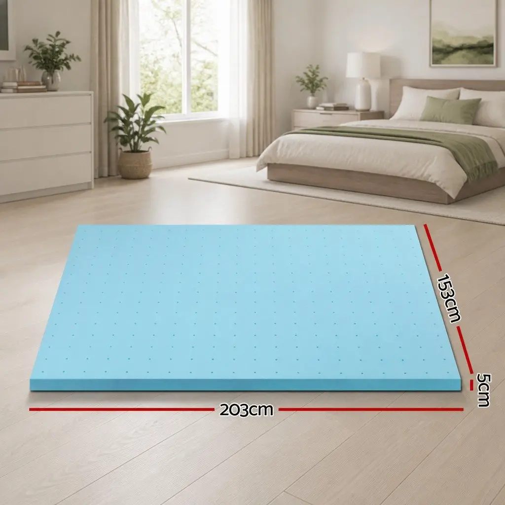 Memory Foam Mattress Topper 5cm Queen Bed Ventilated Gel Blue