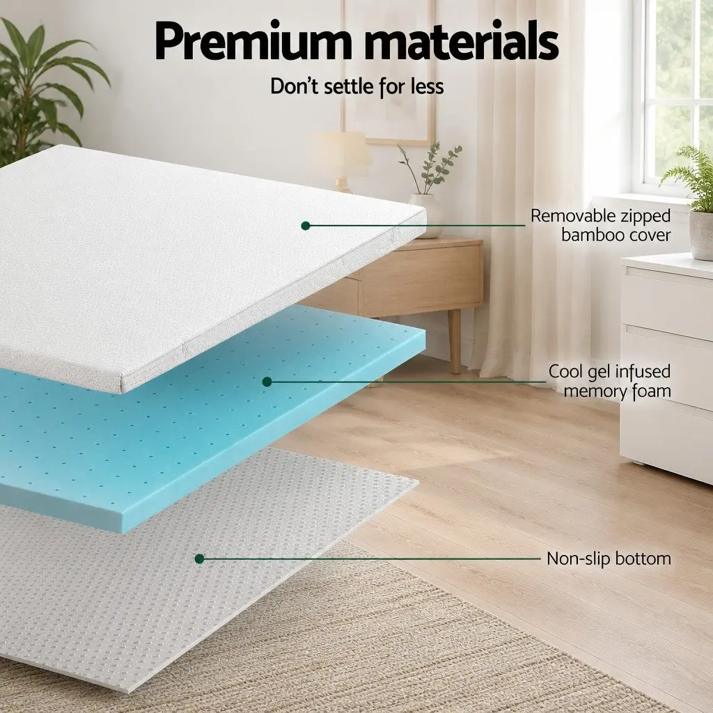 Memory Foam Mattress Topper 5cm Queen Bed Ventilated Gel Blue