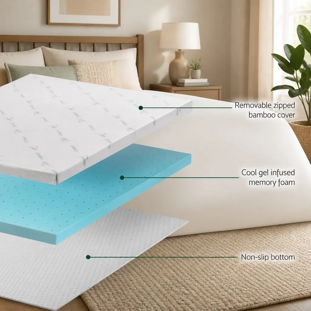 Memory Foam Mattress Topper 8cm Double Bed Ventilated Gel Cool Sleep Comfort