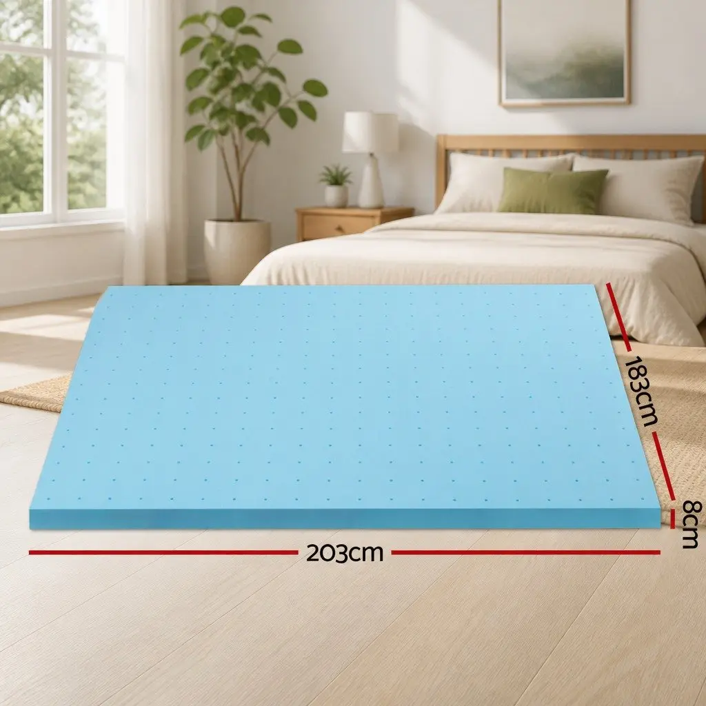 Memory Foam Mattress Topper 8cm Ventilated Blue King Bed