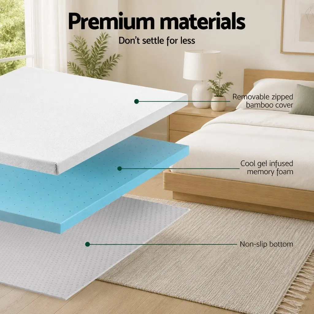 Memory Foam Mattress Topper 8cm Ventilated Blue King Bed