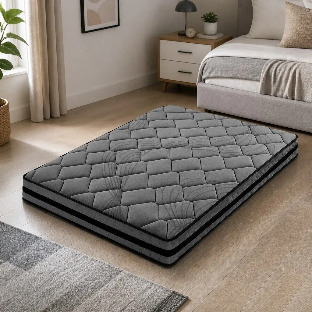 Queen Pocket Spring Mattress 22cm Medium Firm Grey Black Sleep Support