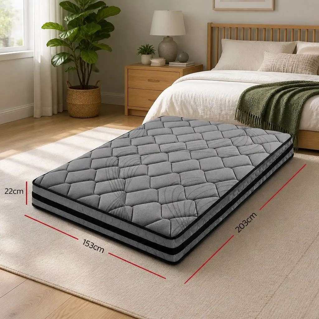 Queen Pocket Spring Mattress 22cm Medium Firm Grey Black Sleep Support