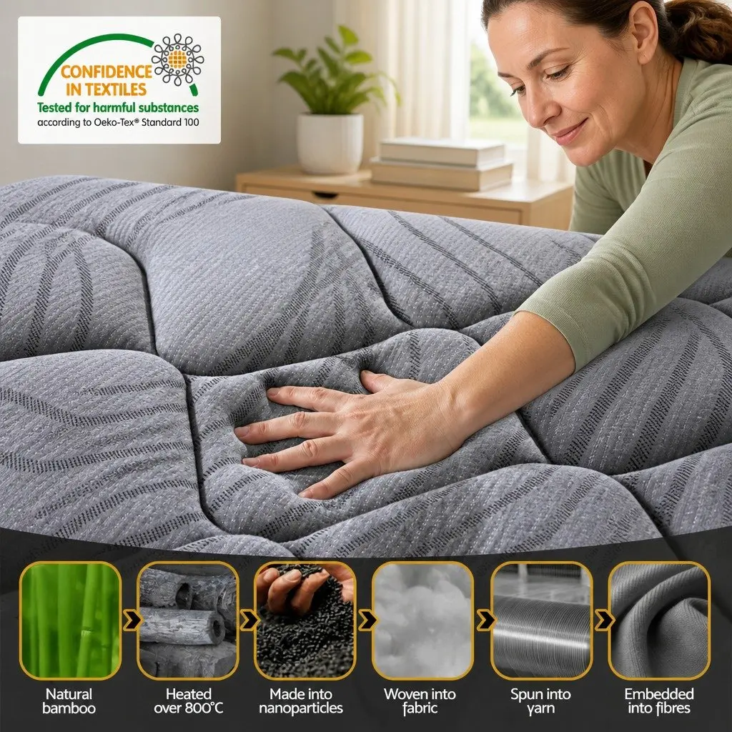 Queen Pocket Spring Mattress 22cm Medium Firm Grey Black Sleep Support