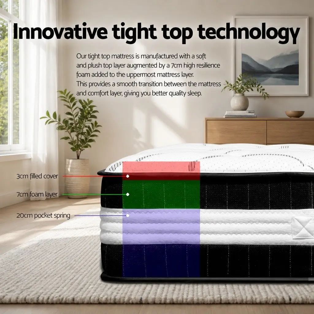 King Size Mattress 30cm Medium Firm Pocket Spring Bed Sleep Support