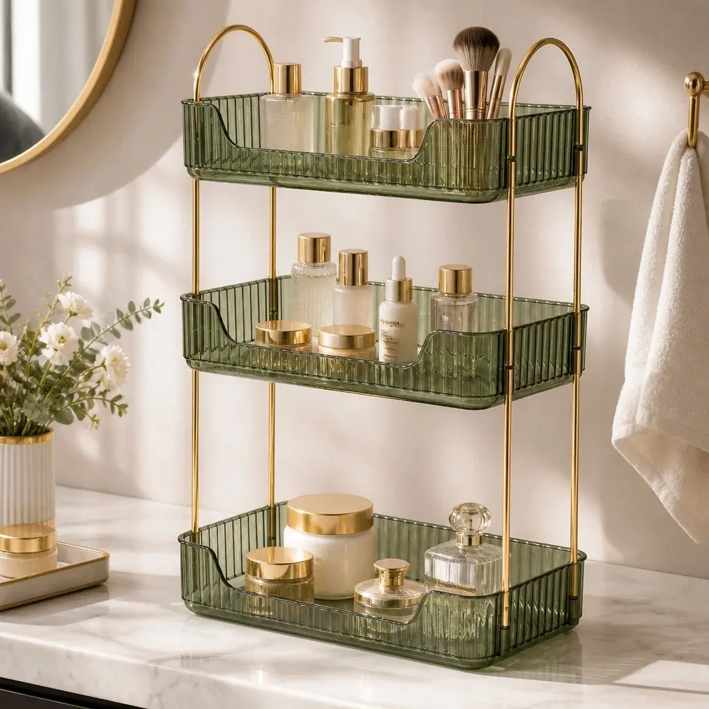 Makeup Organiser 3 Tier Detachable Storage Vanity Countertop Display Shelf Green