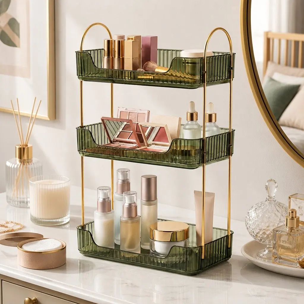 Makeup Organiser 3 Tier Detachable Storage Vanity Countertop Display Shelf Green