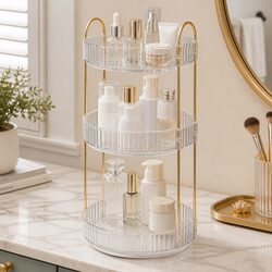 360 Rotating Makeup Organiser Vanity Countertop Cosmetic Storage Holder White