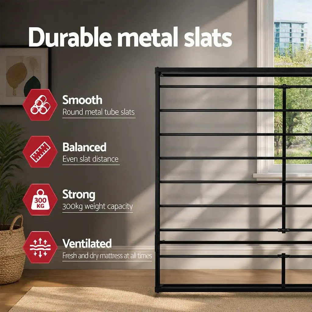 Double Metal Bed Frame Industrial Design Sturdy Steel MDF Black Bedroom
