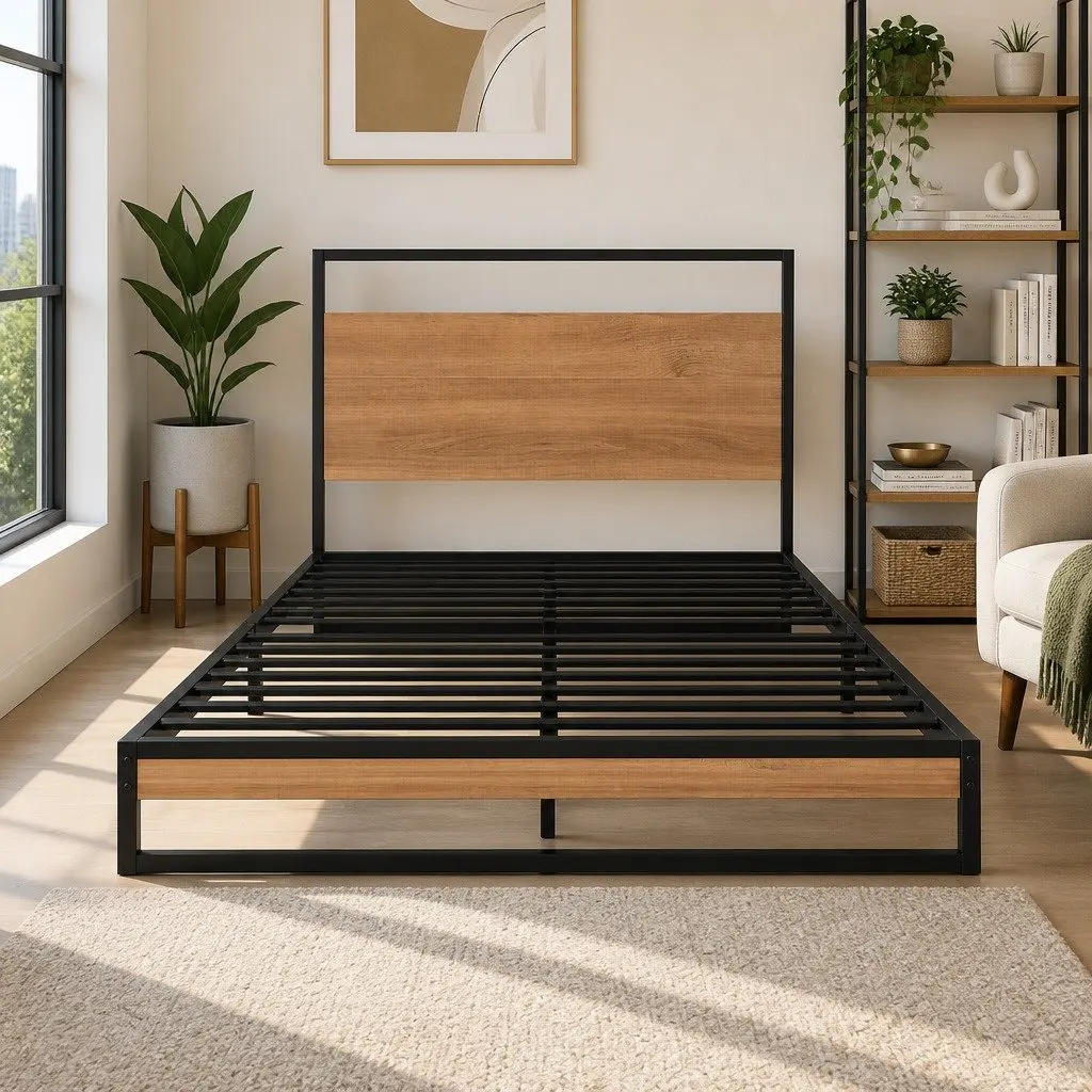 Single Metal Bed Frame with Pocket Spring Mattress Industrial Design Platform