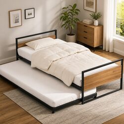 Functional Black Metal Trundle Daybed Frame for Home