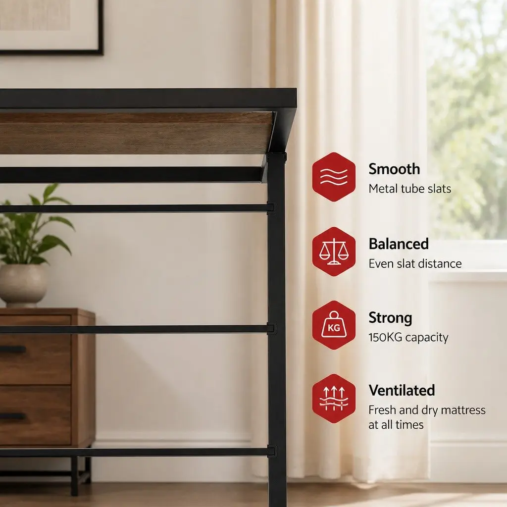 Metal Daybed Frame Black Industrial Style with Trundle Single Size Furniture