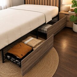 2x Metal Bed Storage Trundle Drawers Under Bed Bedroom Organiser Walnut Black