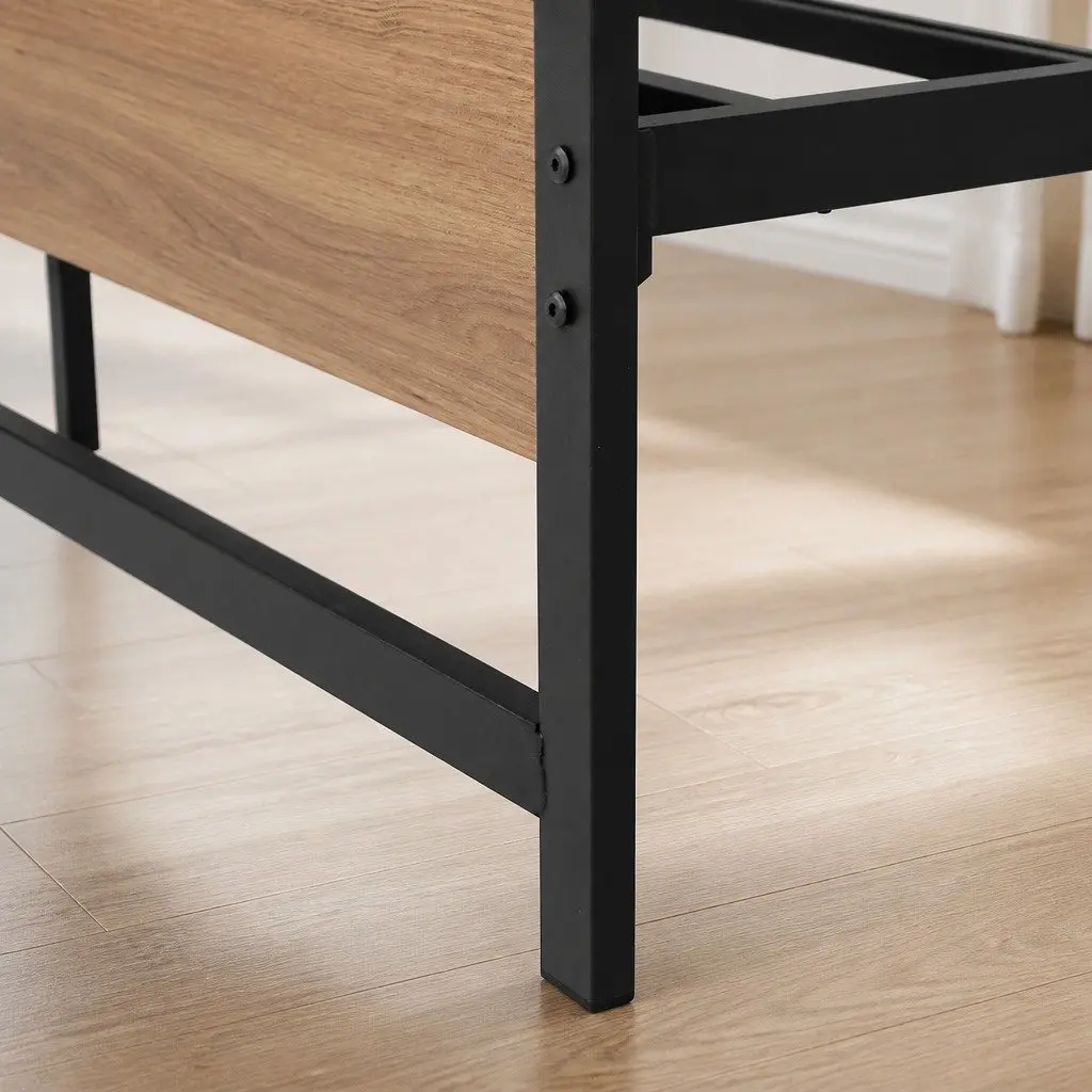 Queen Size Bed Frame Metal Base Platform Foundation Black Industrial Style