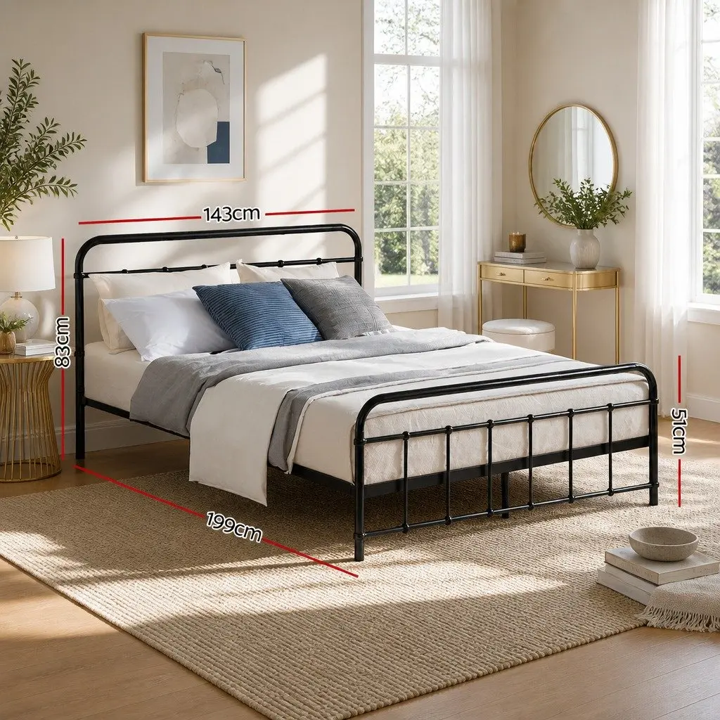 Double Metal Bed Frame Powder-coated Steel Standard Double Size Black