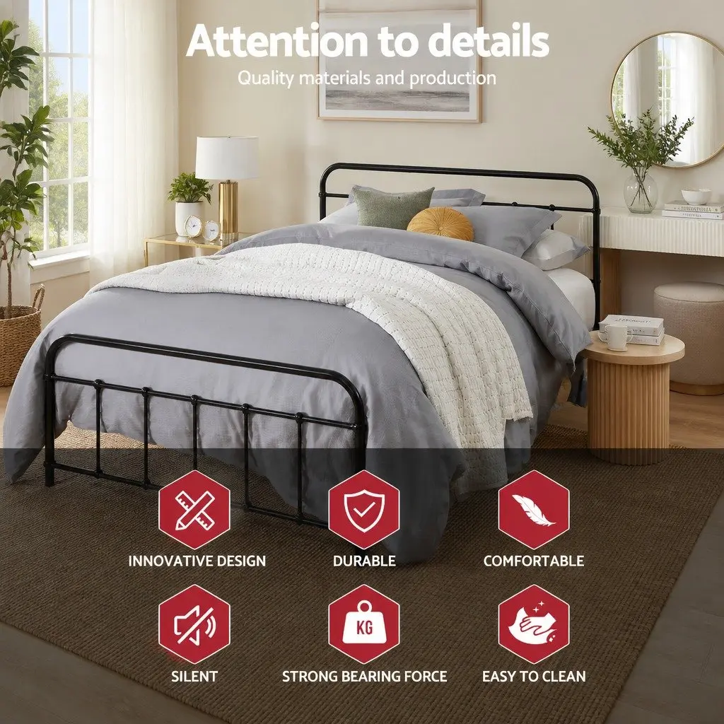 Double Metal Bed Frame Powder-coated Steel Standard Double Size Black