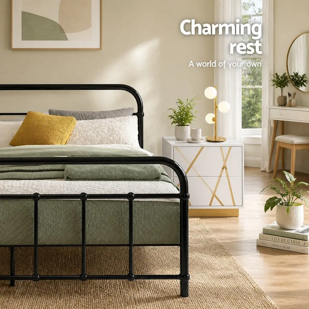 Double Metal Bed Frame Powder-coated Steel Standard Double Size Black