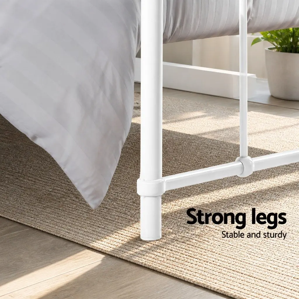 Double Metal Bed Frame Country Style Powder-Coated Steel 199cm x 143cm x 83cm White