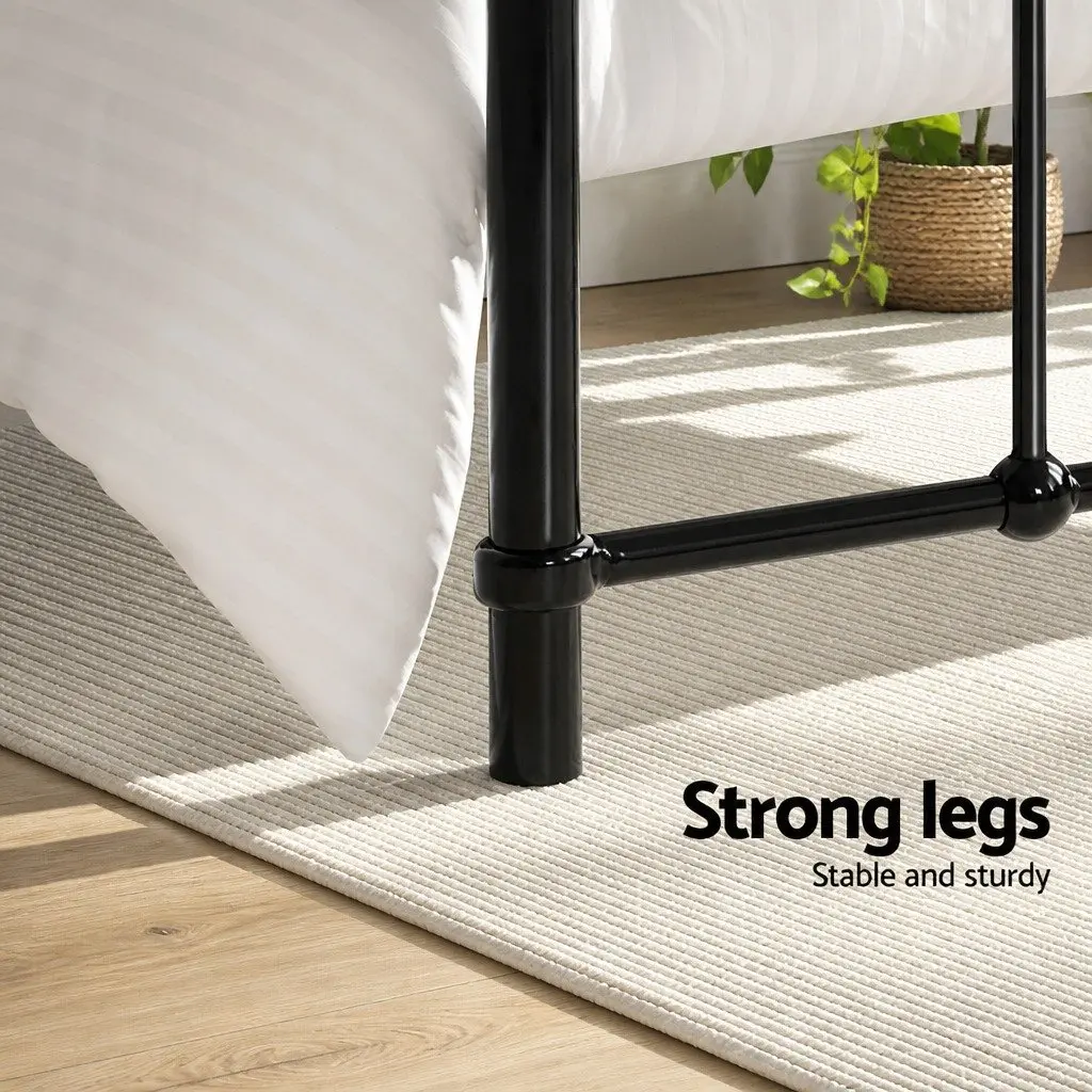 Metal Bed Frame King Single Black Country-Style Steel Slat Base Storage