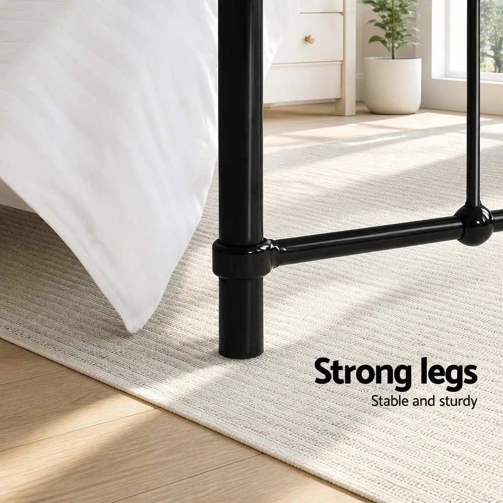 Queen Metal Bed Frame Powder-Coated Steel Country Style Black