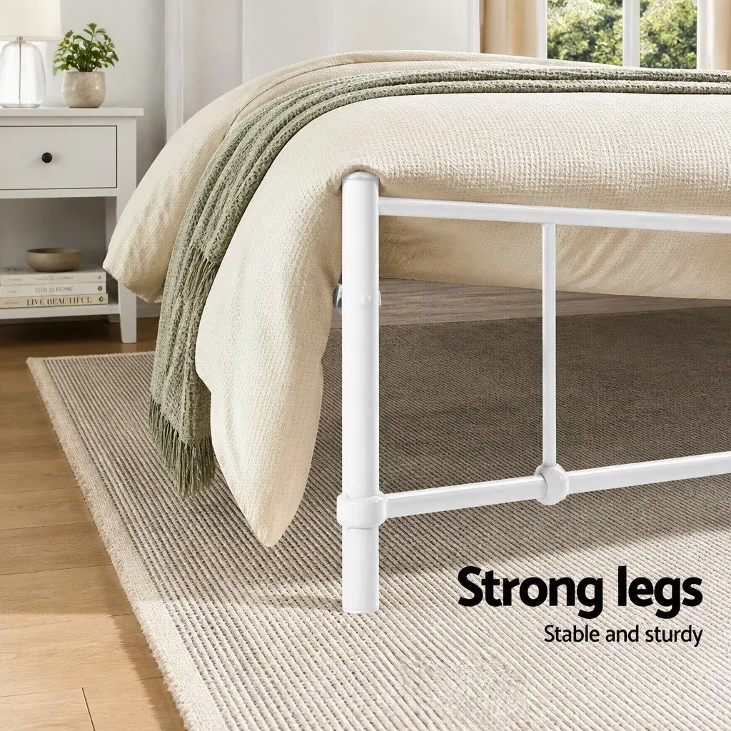 Queen Metal Bed Frame White Powder-coated Steel Slat Support with Underneath Storage