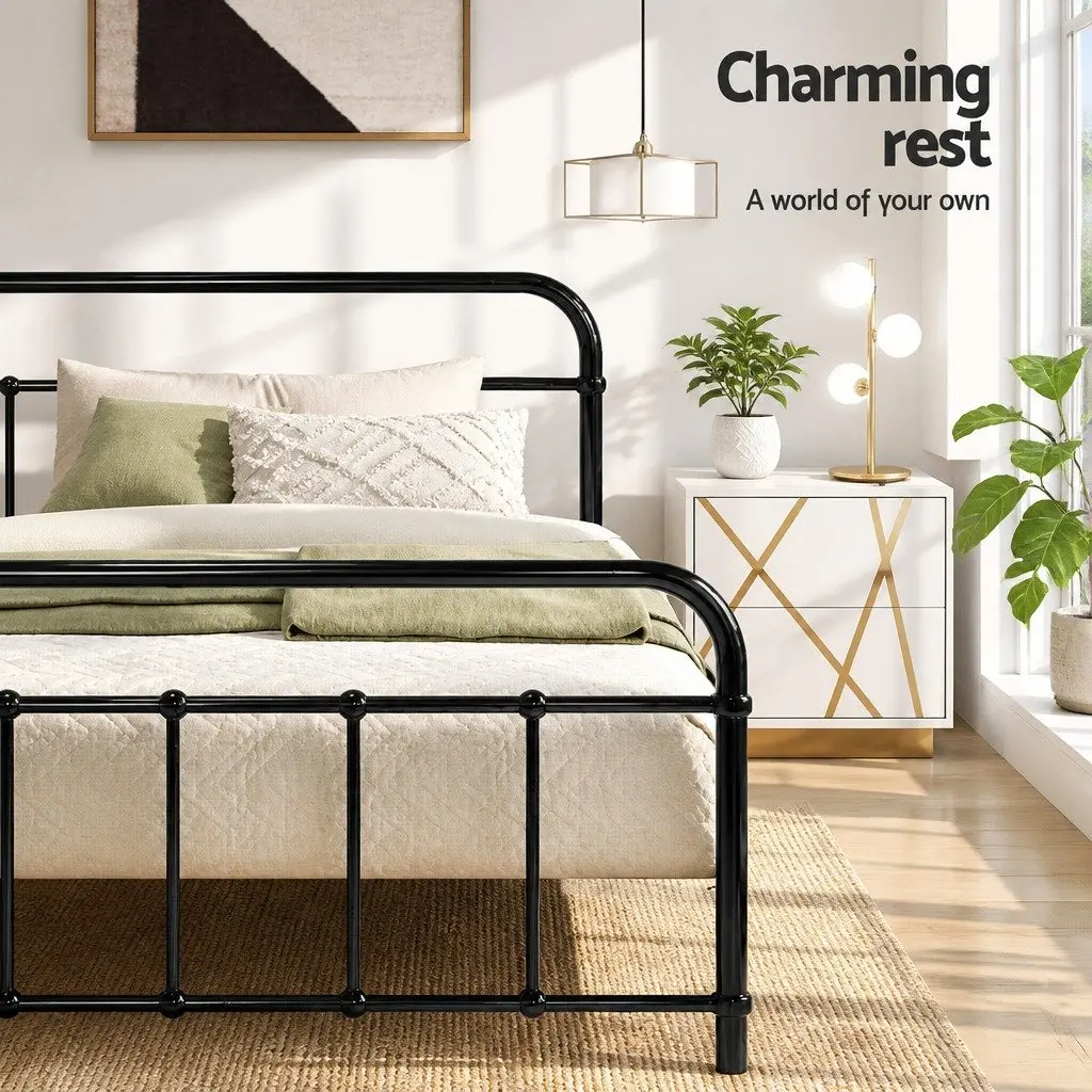 Single Metal Bed Frame Steel Black Country Style Suitable for Standard Single Mattress