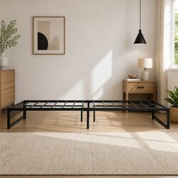 Metal Bed Frame Double Size Industrial Design Black Steel MDF Slat Base 192cm
