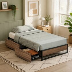 Functional Single Bed Frame with Storage Solutions