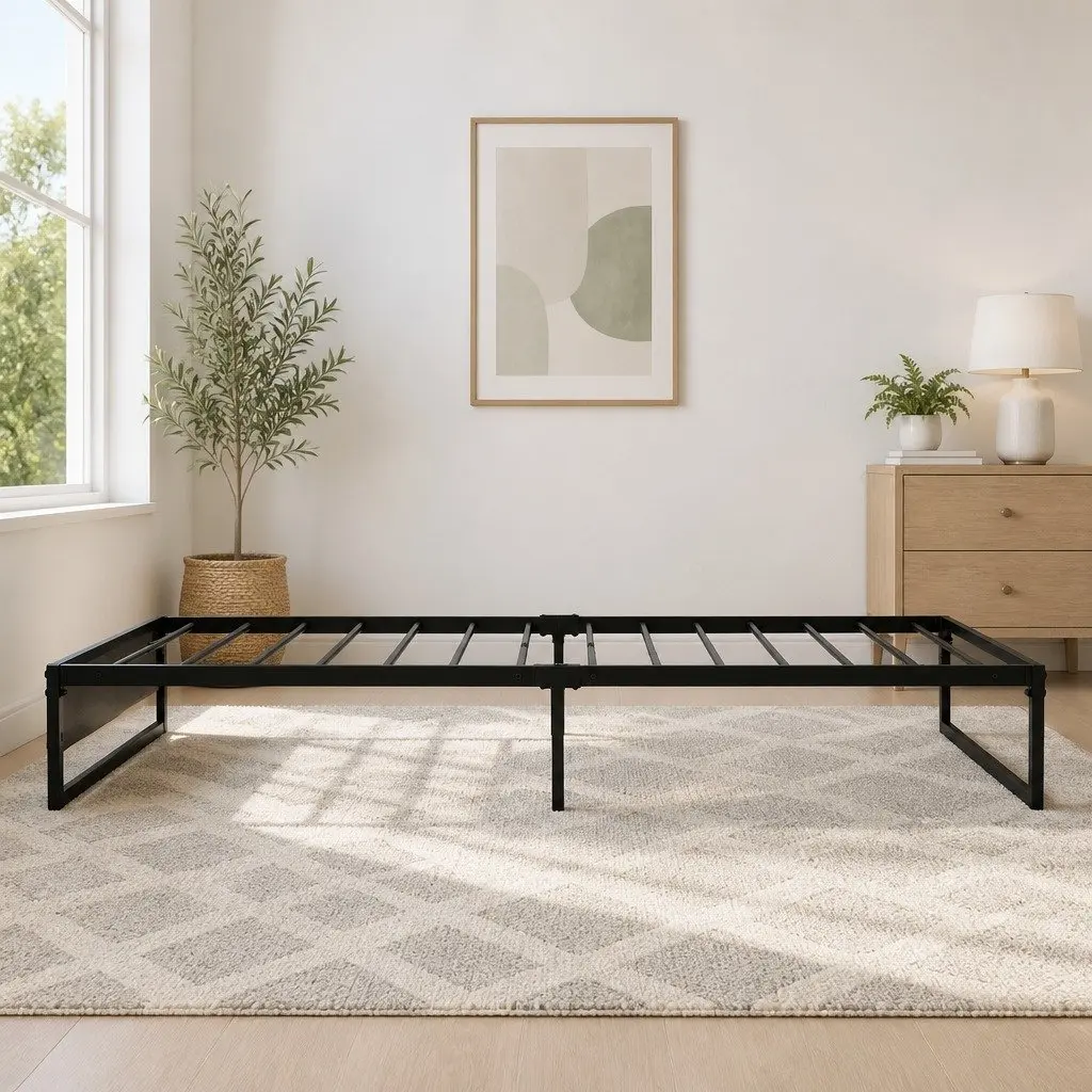 Single Metal Bed Frame Industrial Design Steel MDF Black Bedroom Furniture Base