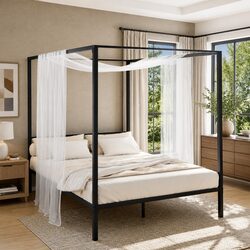 Practical Black Steel Canopy Bed Frame for Your Home