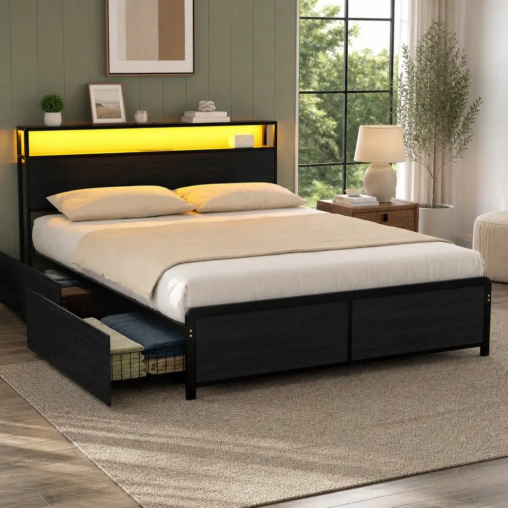 Queen Metal Bed Frame with Storage Options