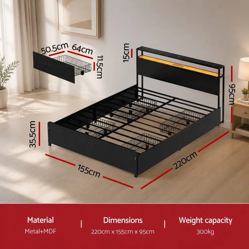 Queen Metal Bed Frame with Storage Options
