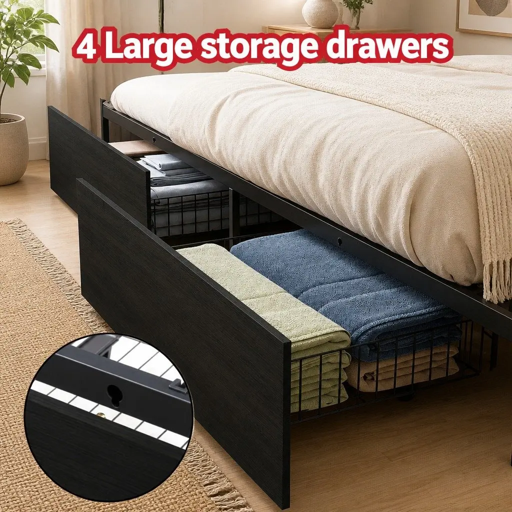 Queen Metal Bed Frame with Storage Options