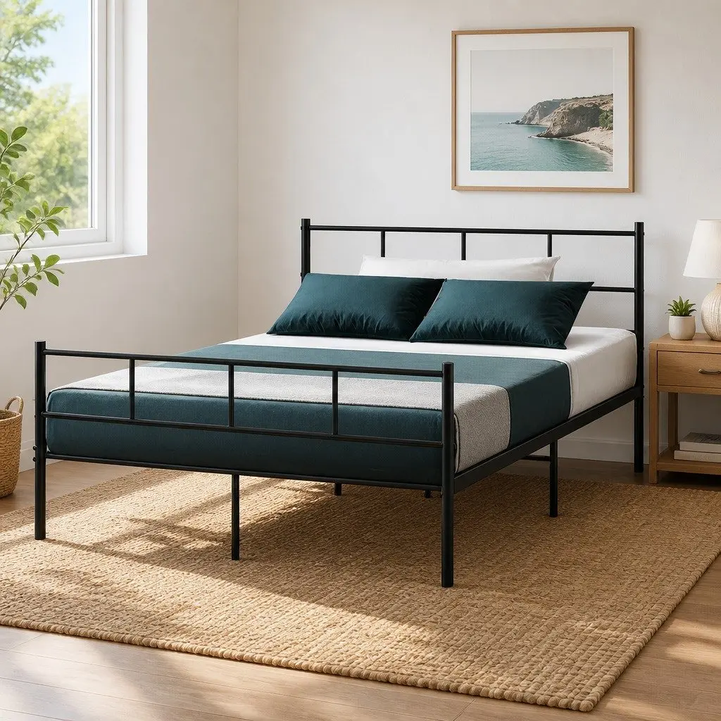 Double Bed Frame Steel Black Storage Underneath Standard Size