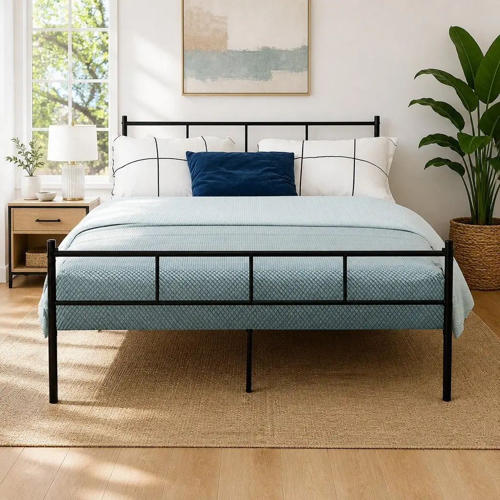 Double Bed Frame Steel Black Storage Underneath Standard Size