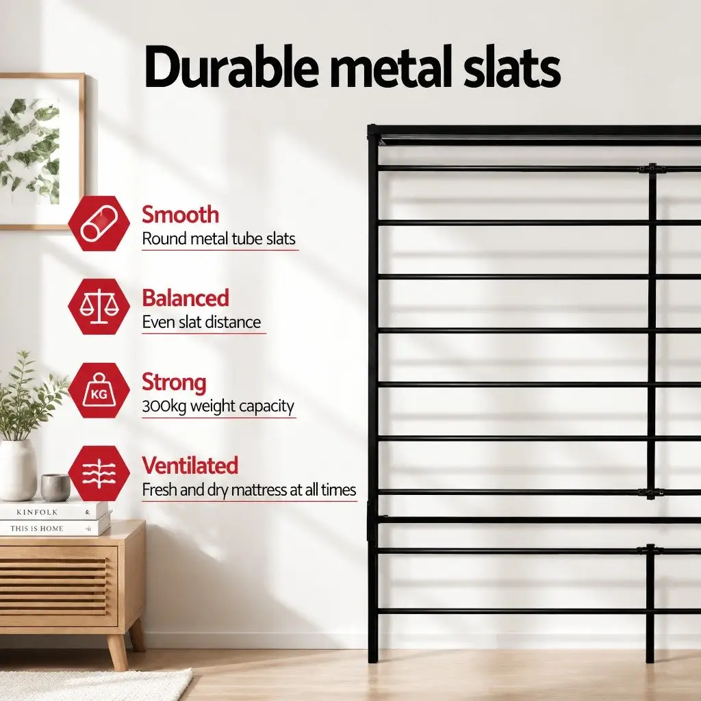 Double Bed Frame Steel Black Storage Underneath Standard Size