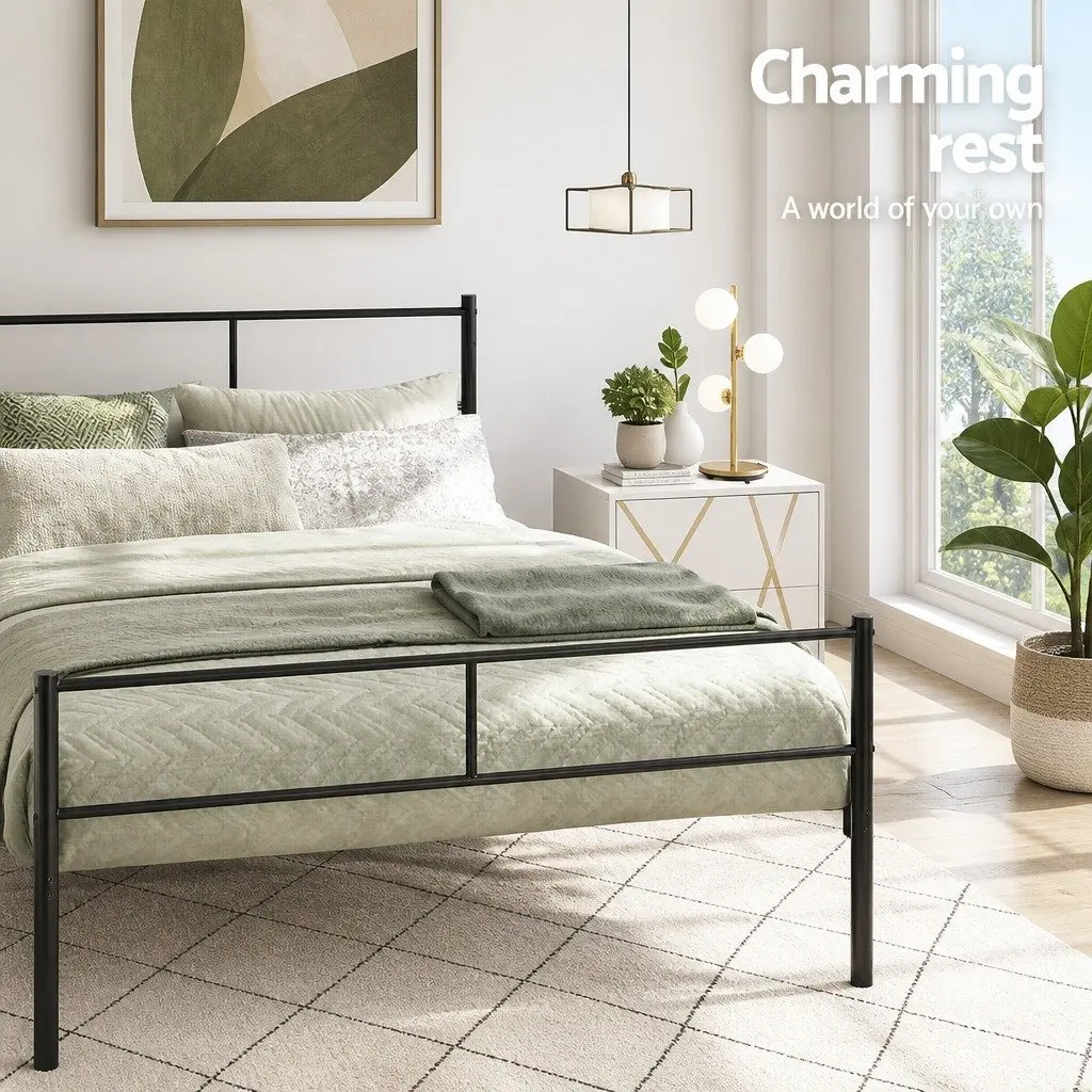 Double Bed Frame Steel Black Storage Underneath Standard Size