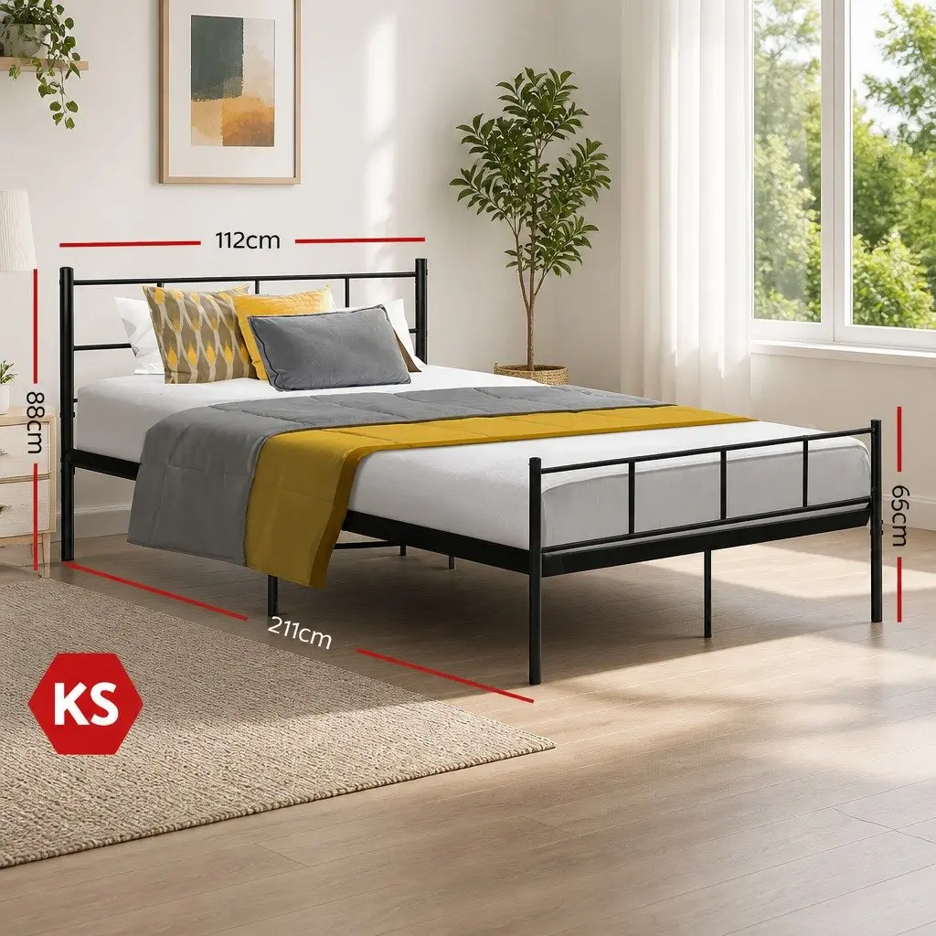 Metal Bed Frame Steel King Single Black Slat Base Bedroom Furniture Storage