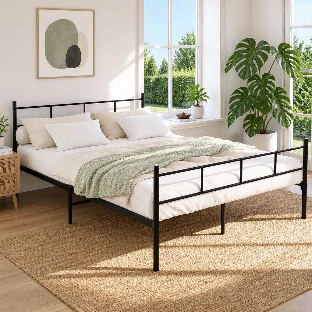 Queen Metal Bed Frame with Storage Solutions