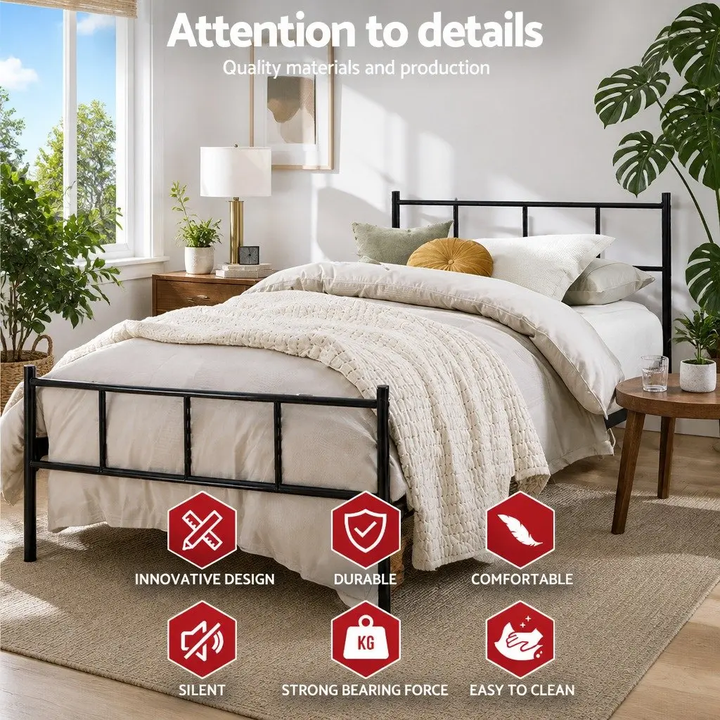 Single Bed Frame Black Steel Construction 190cm x 90cm