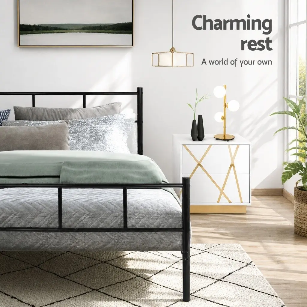Single Bed Frame Black Steel Construction 190cm x 90cm
